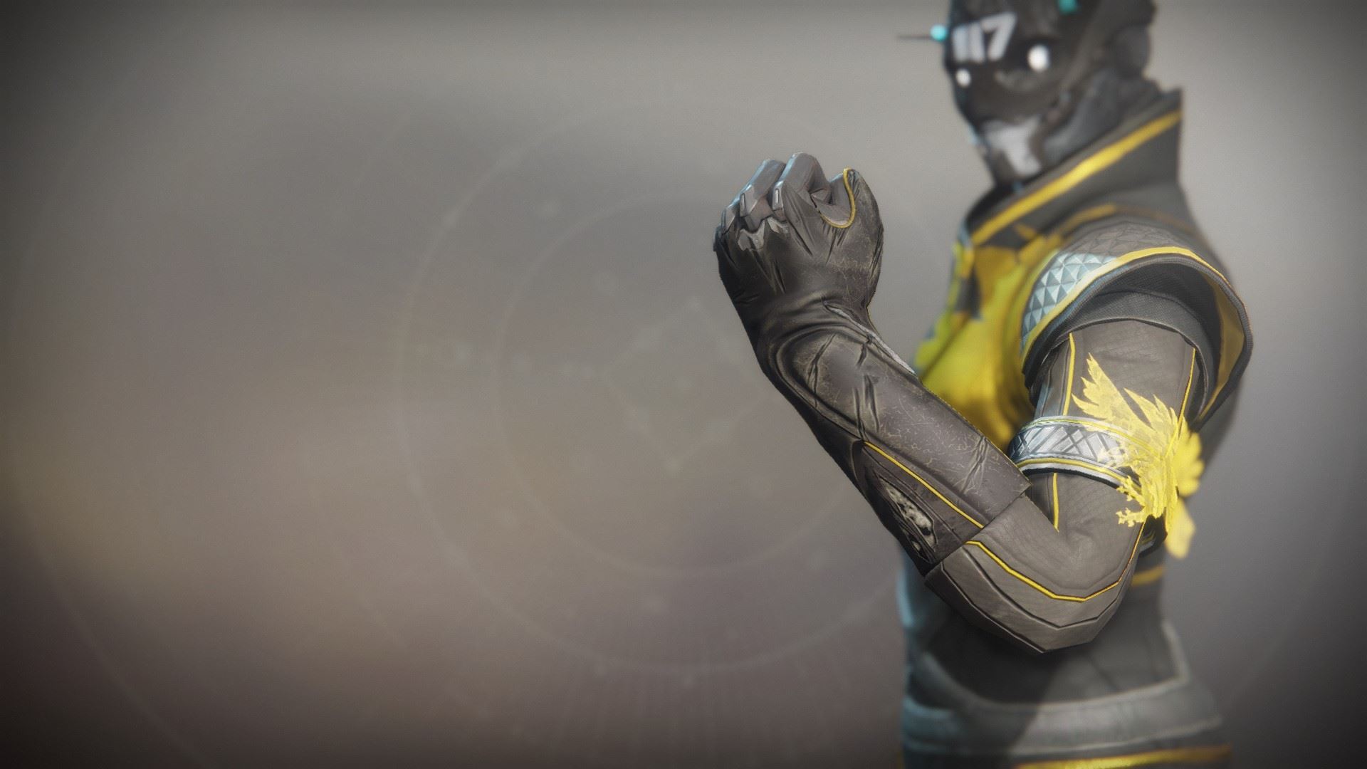 An in-game render of the Solstice Gloves (Scorched).
