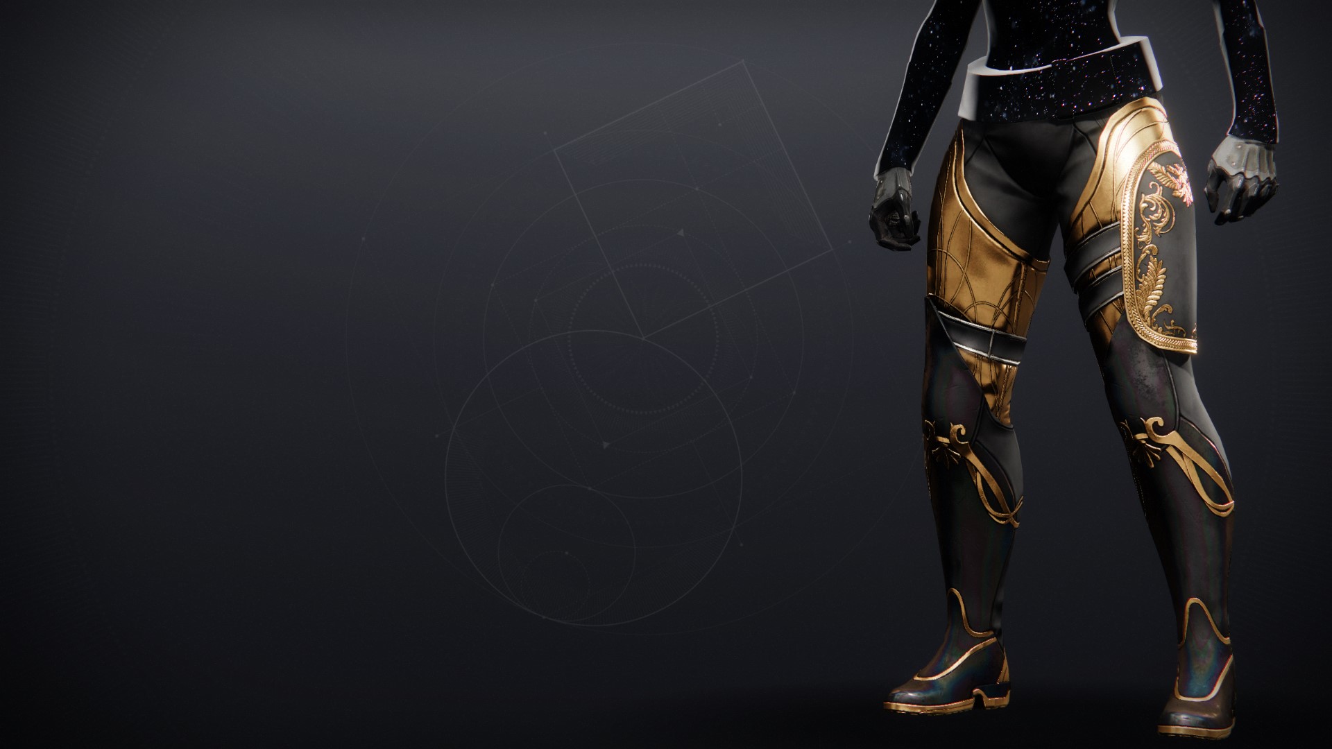 An in-game render of the Sunlit Greaves.